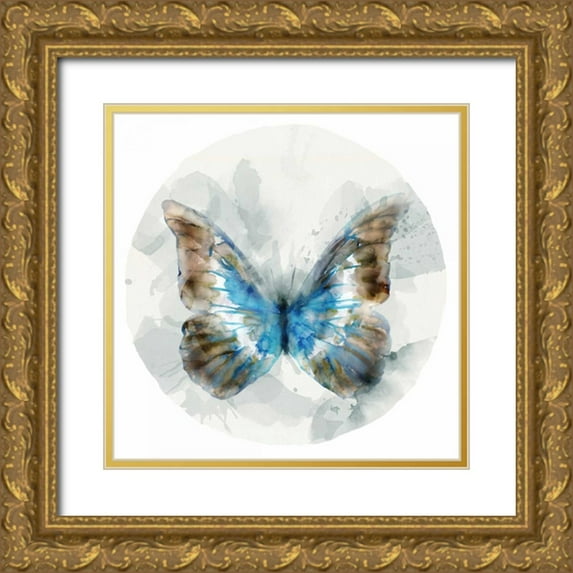 Selkirk, Edward 15x15 Gold Ornate Wood Framed with Double Matting Museum Art Print Titled - Indigo Butterfly II