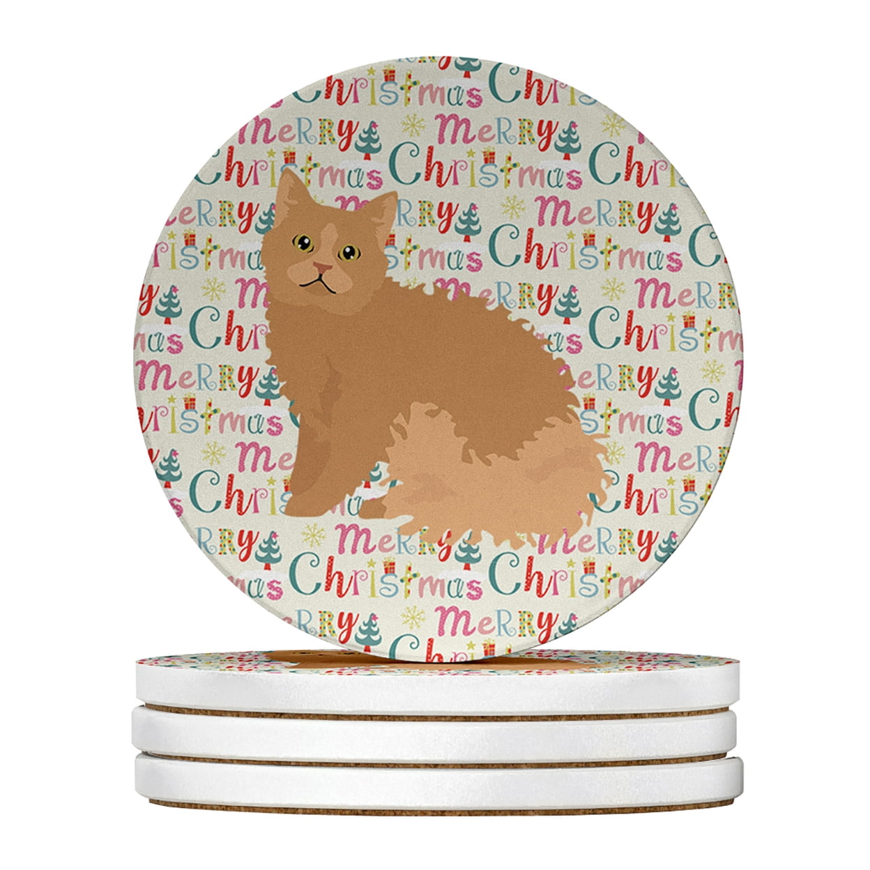 Selkirk Rex Cat Christmas Large Sandstone Coasters Pack of 4 4 in x 4 in