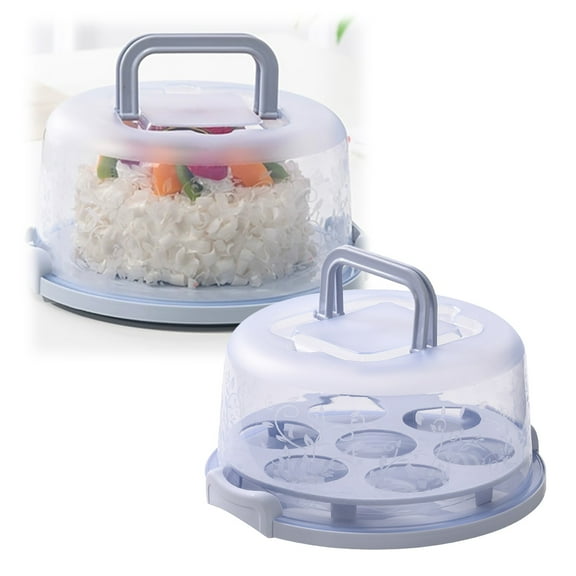 Sell Well Miayilima Kitchen fork Cake Container Plastic Cover Lid Cake Cupcake Holder Portable Round Two Base for Cookies Fruit Etc,1X Storage Box
