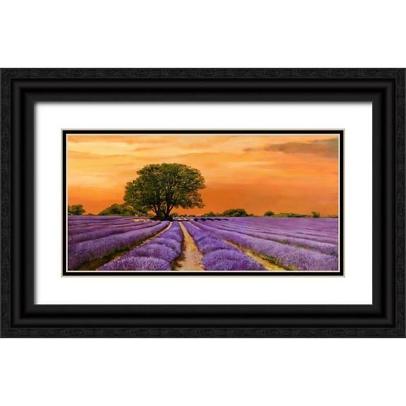 Sella, Valerio 18x11 Black Ornate Wood Framed with Double Matting Museum Art Print Titled - Campo al tramonto