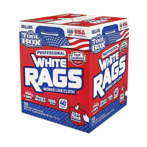Sellars 58202 ToolBox White Rags Box, 10" x 12" (6 Boxes of 200 Sheets)