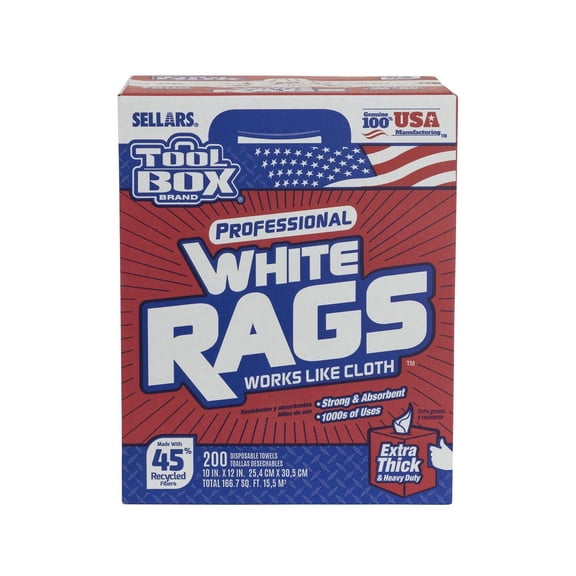 TOOLBOX Professional White Rags (200 Sheets; 10" x 11" Sheet Size; Disposable Rags)