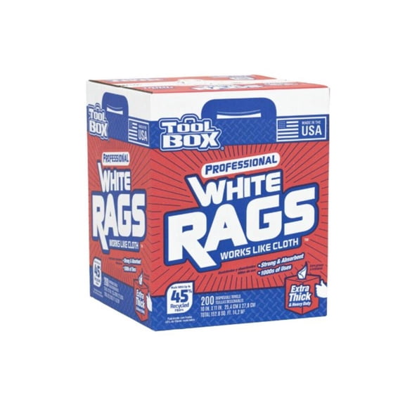 TOOLBOX Professional White Rags (200 Sheets; 10" x 11" Sheet Size; Disposable Rags)