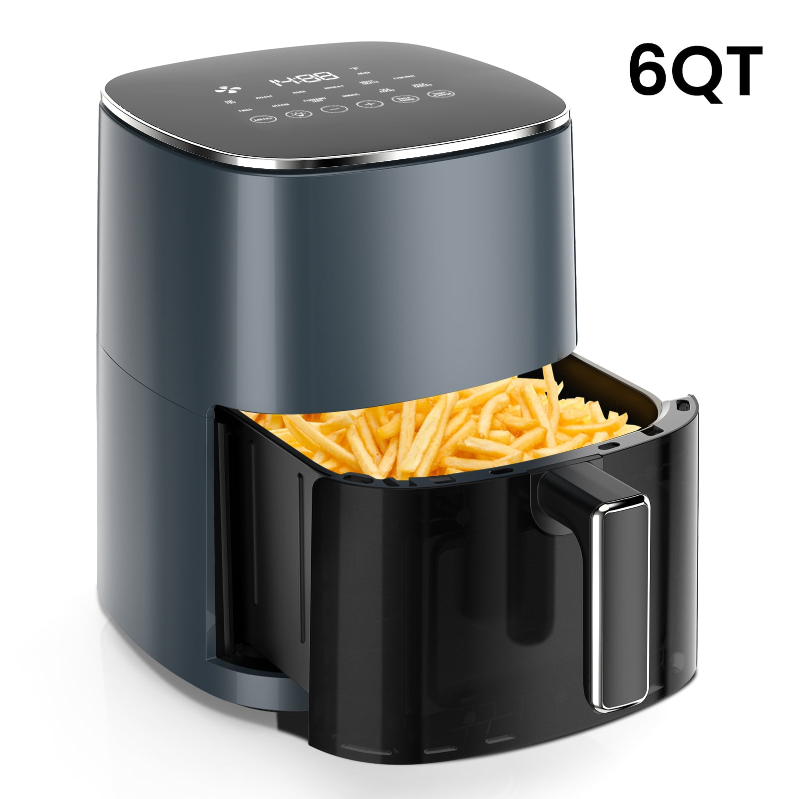 Sellary 6QT Air Fryer with Perspective Window and Light, 12-in-1, non-stick layer, suitable for Air Fry, Roast & More，Grey