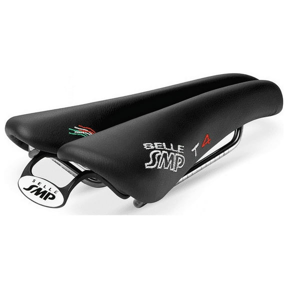 Selle SMP T4 Triathlon Racing Bike Saddle Steel Rails 246 x 135mm Black Leather