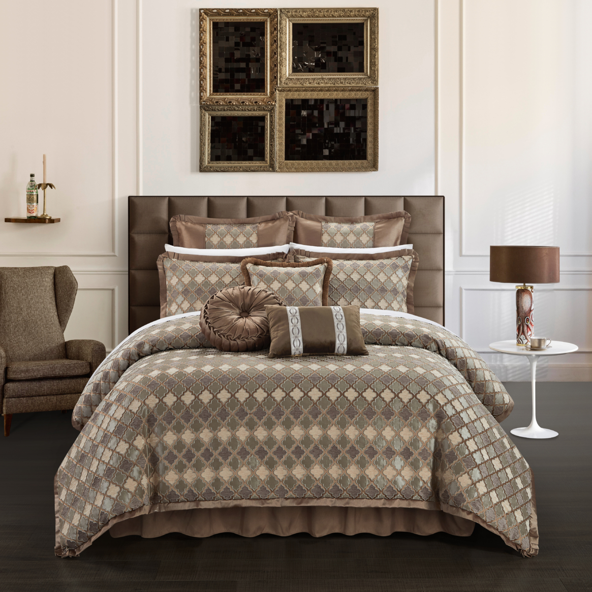 Sellen 9 Piece Comforter Set Chenille Geometric Scroll Pattern Flange ...