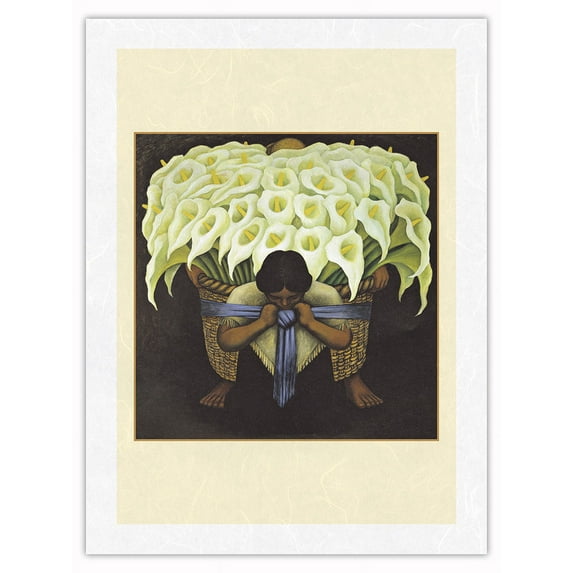 The Seller of Calla Lilies (El Vendedor De Alcatraces) - From an Original Color Painting by Diego Rivera c.1941 - Japanese Unryu Rice Paper Art Print (Unframed) 12 x 16 in