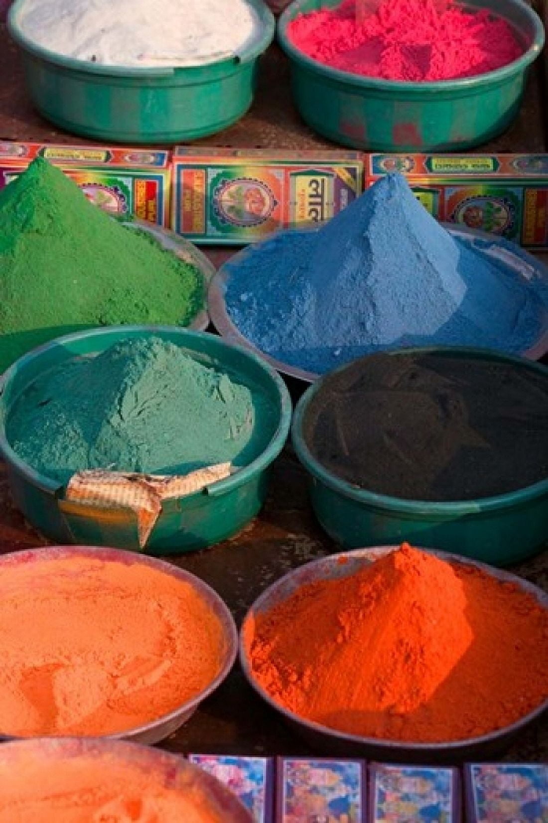 Selling Holy Color Powder at the Market Puri Orissa India Canvas Art - Keren Su DanitaDelimont (24 x 36)