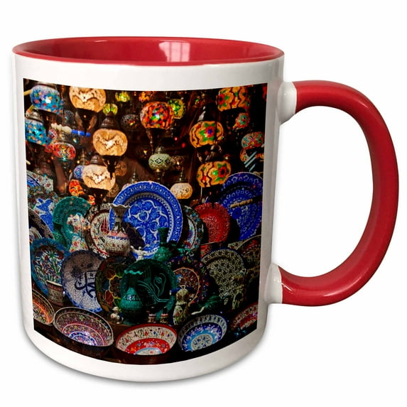 3drose, Selling Porcelain at Grand Bazaar, Istanbul, Turkey, 15oz Two-tone Red Mug