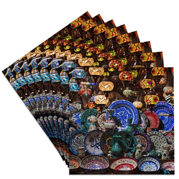 3drose, Selling Porcelain at Grand Bazaar, Istanbul, Turkey, Set of 8 Ceramic Tile Coasters