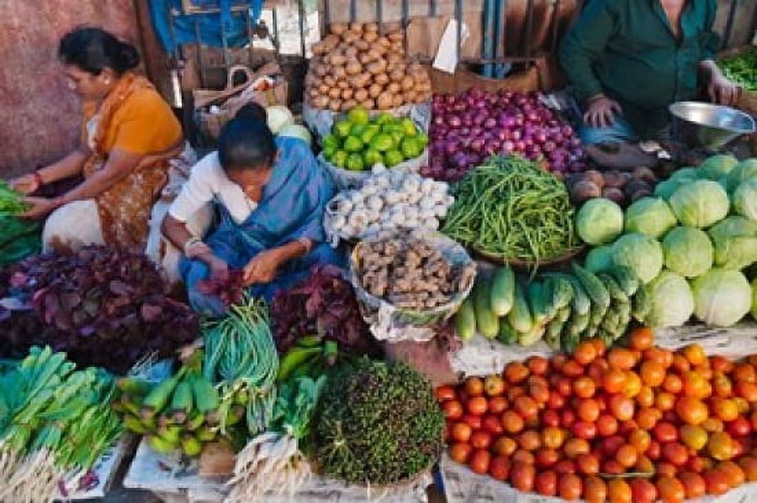 Selling fruit in local market Goa India Canvas Art - Keren Su DanitaDelimont (25 x 17)
