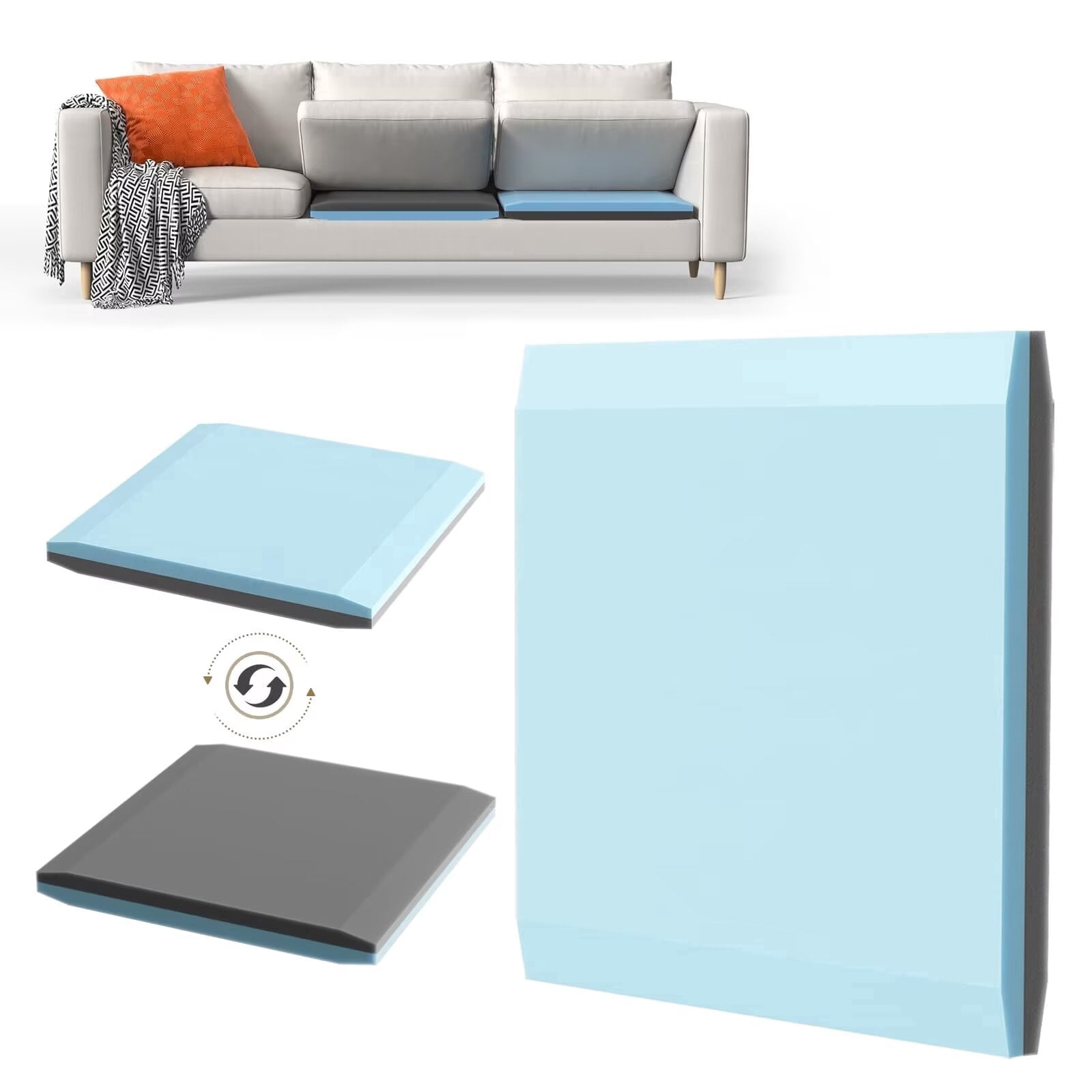 Sellmazon Couch Cushion Support for Sagging Cushions 20''x20'', Two in One Sofa Cushion Support to Repair Sagging Seats, Lift Saggy Seats, Extend Couch's Life, Blue & Grey 1PC