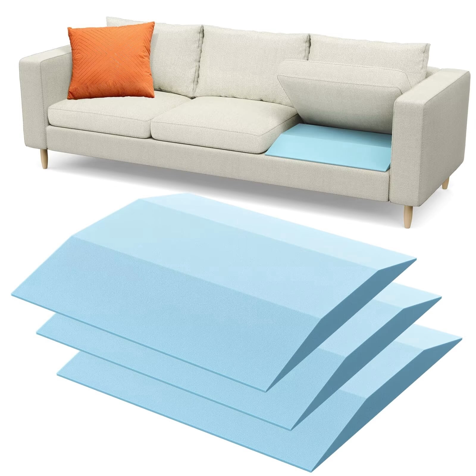 Sellmazon Couch Cushion Support for Sagging Seat - 20" x 20" High-Density Trapezoid 40D Firm Foam Sofa Cushion Supports, Couch Supporter for Under The Cushions, Blue Set of 3