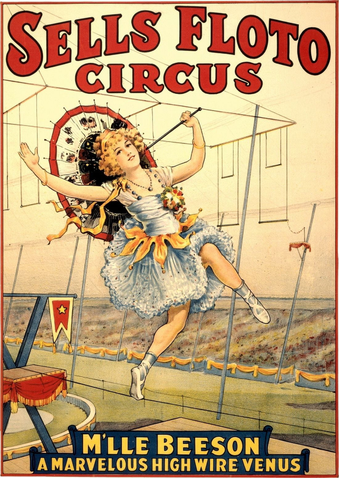 Sells Floto Circus Mlle Beeson A Marvelous High Wire Venus Circus Canvas Art - (24 x 36)