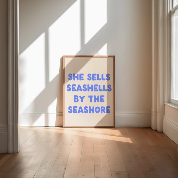 She Sells Seashells By The Seashore Art Poster, Boho Coastal Cowgirl Poster Blue Neutral Wall Decor Coastal Granddaughter Aesthetic Beachy, Unframed Poster Size 8x12 F03.1.15l311