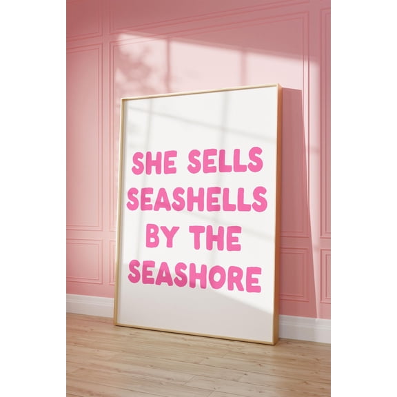 She Sells Seashells By The Seashore Art Poster, Pink And White Boho Coastal Cowgirl Poster Wall Decor Coastal Granddaughter Aesthetic Beachy, Unframed Poster Size 24x36 F03.1.15l233