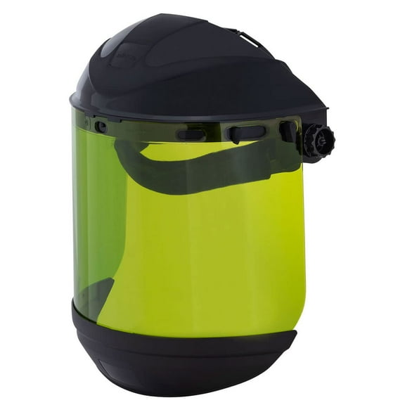 Sellstrom Arc Flash Rated Dual Crown Safety Face Shield with Ratchet Headgear, Light 9.9 Cal, Green Tint, Uncoated, Black, S31200 CA2