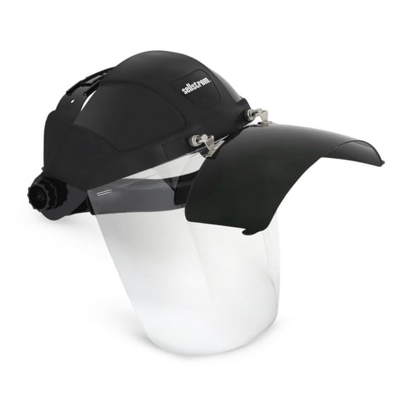 Sellstrom DP4 Face Shield - Lightweight Mask with High Crown & Ratchet Headgear for Work, Grinding, Plasma/Flame Cutting - ANSI Z87.1 - Clear Anti Fog Polycarbonate Window - UV/IR Flip Up Visor CA2