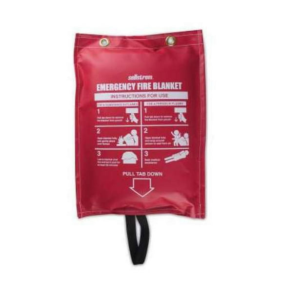 Sellstrom 100% Fiberglass High Temp Emergency Fire Blanket in Red vinyl duffel bag with handles for easy portability
