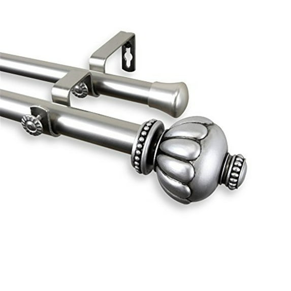 Selma 1" Double Curtain Rod-Color:Satin Nickel,Size:28-48"
