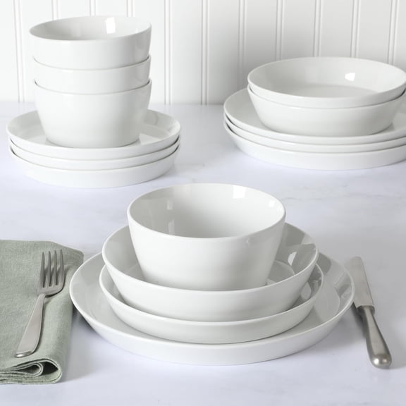 Selma 16-Piece Chip & Scratch Resistant Dinnerware Set - White Porcelain Plates and Bowls for 4