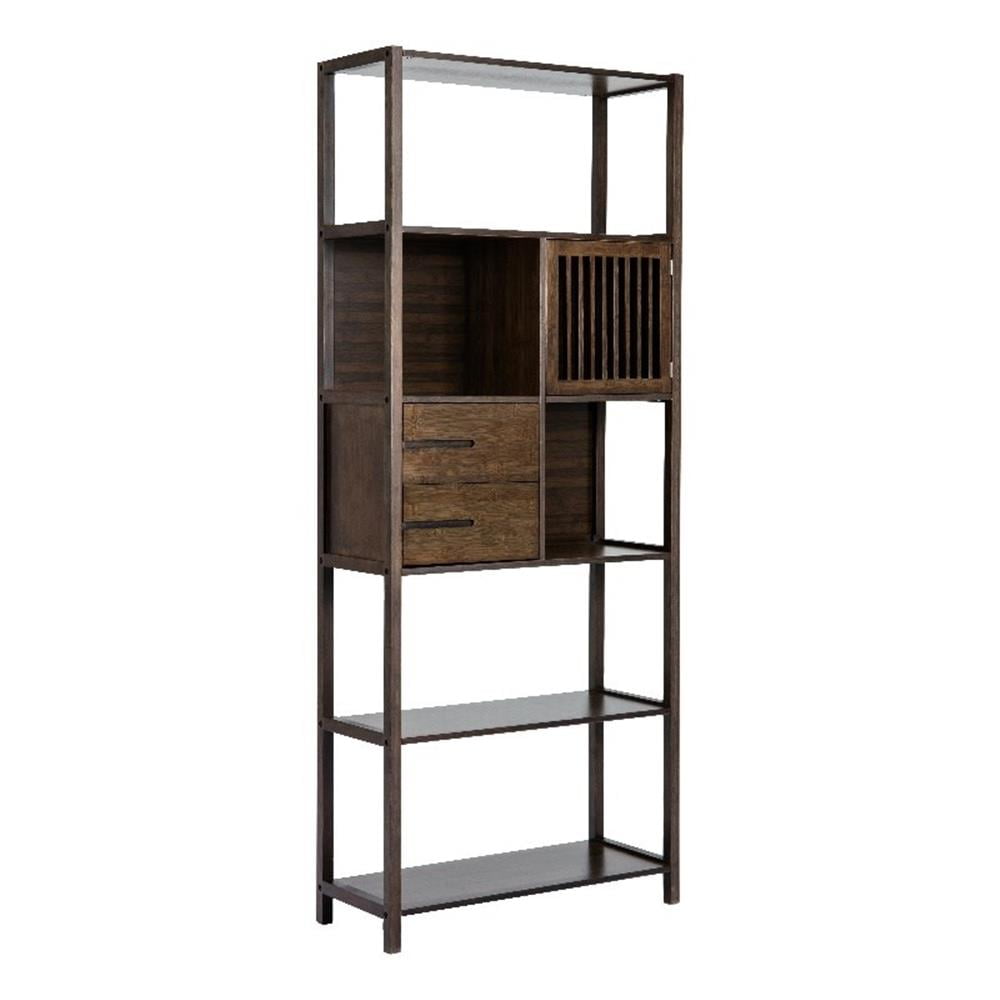 Selma Right Facing Bamboo Bookcase with Drawers in Cappuccino