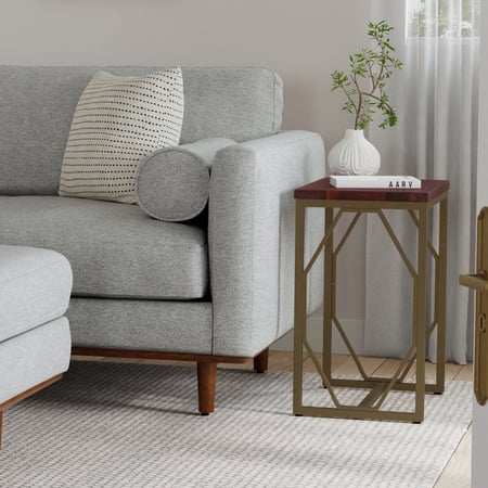Simpli Home Selma Contemporary 20 inch Wide Metal and Wood Accent Side Table in Cognac
