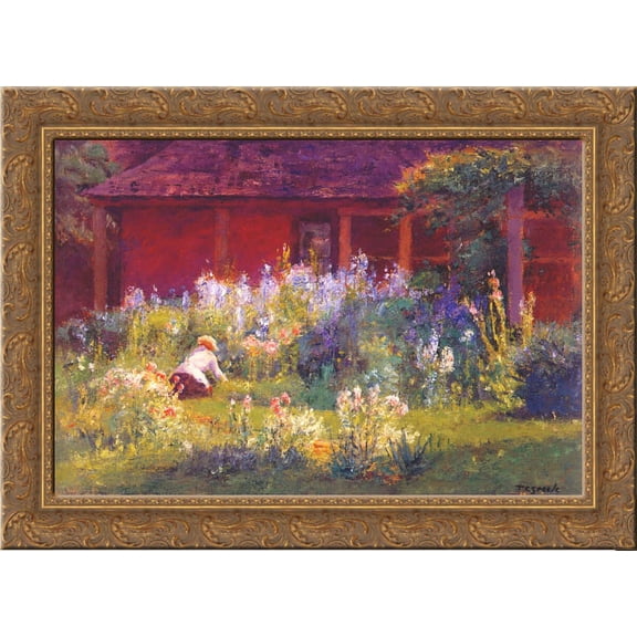 Selma in the Garden 24x18 Gold Ornate Wood Framed Canvas Art by T. C. Steele