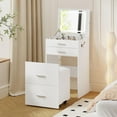 thumbnail image 1 of SELOOYE 3 in 1 Vanity Desk, Compact Vanity with 3 Drawers, Makeup Desk with Flip-up 3 Colors Lighting Mirror and Cushioned Stool, Small Vanities Nightstand Perfect for Bedroom, White, 1 of 7