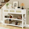 thumbnail image 1 of Selooye 47.2" Modern Console Table with 3 Rattan Drawers, Entryway Table with 3-Tier Storage Shelves, Narrow Long Sofa Table for Entryway, Hallway, Foyer and Living Room, White, 1 of 7