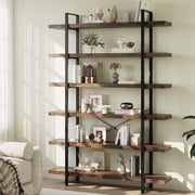 Selooye Bookshelf, 6 Tier Book Shelf 80Inch Tall Bookcase, Industrial Large Bookshelves Rustic Book Case with Open Metal Frame for Office, Bedroom, Farmhouse, L