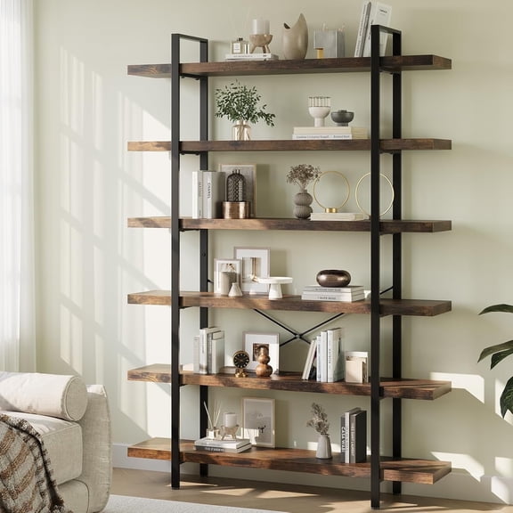 Selooye Bookshelf, 6 Tier Book Shelf 80Inch Tall Bookcase, Industrial Large Bookshelves Rustic Book Case with Open Metal Frame for Office, Bedroom, Farmhouse, Living Room