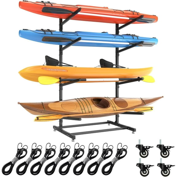Selooye Kayak Storage Rack, Freestanding Heavy Duty Adjustable Kayak Stand Indoor Outdoor Storage Rack Garage, with Wheels and Foot Pad, for Kayaks, SUPs, Canoes, Surfboard