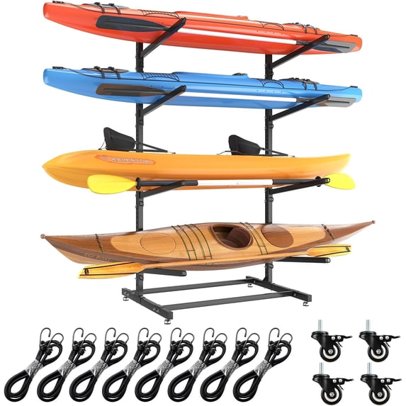 Selooye Kayak Storage Rack, Freestanding Heavy Duty Adjustable Kayak Stand Indoor Outdoor Storage Rack Garage, with Wheels and Foot Pad, for Kayaks, SUPs, Canoes, Surfboard