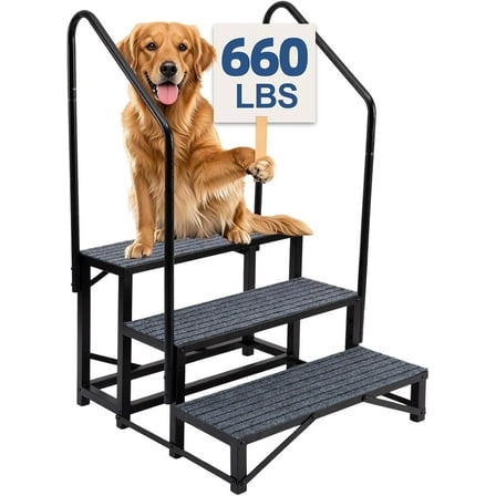 Selooye RV Steps with 2 Handrails, 3-Tier RV Stairs, 660lbs Heavy-Duty Steel Camper Steps with Non-Slip & Dust-Resistant Mats, Trailer, Mobile Home, Porch,Hot Tub