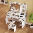 thumbnail image 1 of Selooye Vanity Desk with Mirror and Lights, Vanity Tables with 7 Drawers, Makeup Vanity with Tri-Folding 3 Colors Lighting Mirror and Cushioned Stool, Big Vanities Perfect for Bedroom, White, 1 of 7