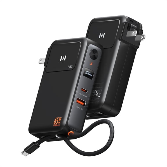 Selore&S-Global 3-in-1 Portable Phone Charger with Wall Plug, 10000mAh USB-C Power Bank with Built in Cable, 35W Portable Battery Pack for iPhone Samsung Android & 65W Wall Charger for Laptop MacBook