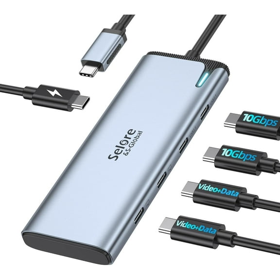 Selore&S-Global USB C Splitter with 4K/60Hz Video Output,USB C Hub Dual Monitor with DP Alt Mode,10Gbps Data Transfer,100W PD,Docking Station Dual Monitor for Windows Laptop,Portable Monitors