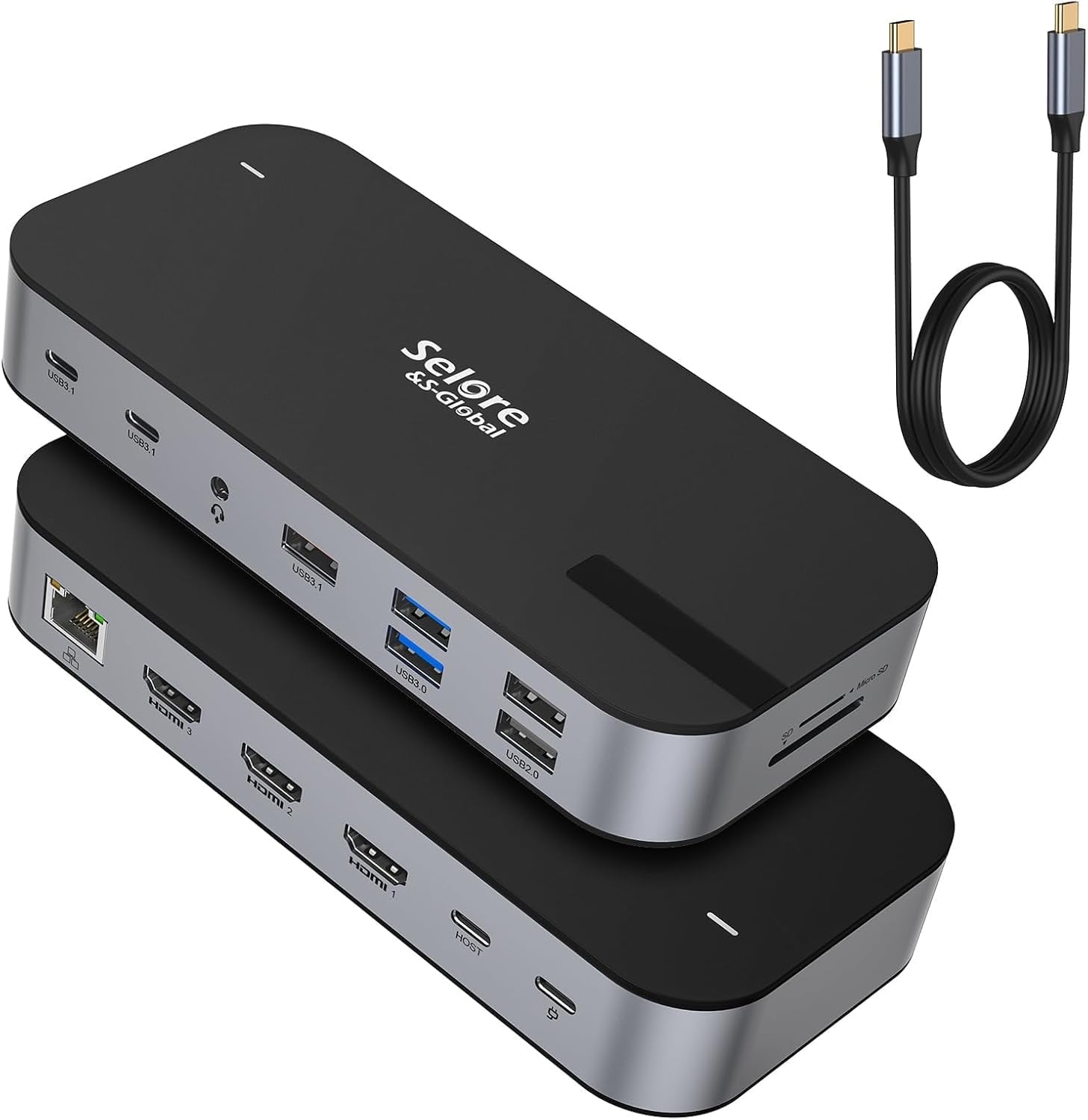 Selore USB C Dock 3 HDMI, Docking Station Dual Monitor,16 IN 1 Laptop Docking Station 3 Monitors with Triple HDMI,10G USB A/C 3.1,100W PD ,SD/TF,Ethernet,USB C Hub,USB C Dongle for Windows Mac