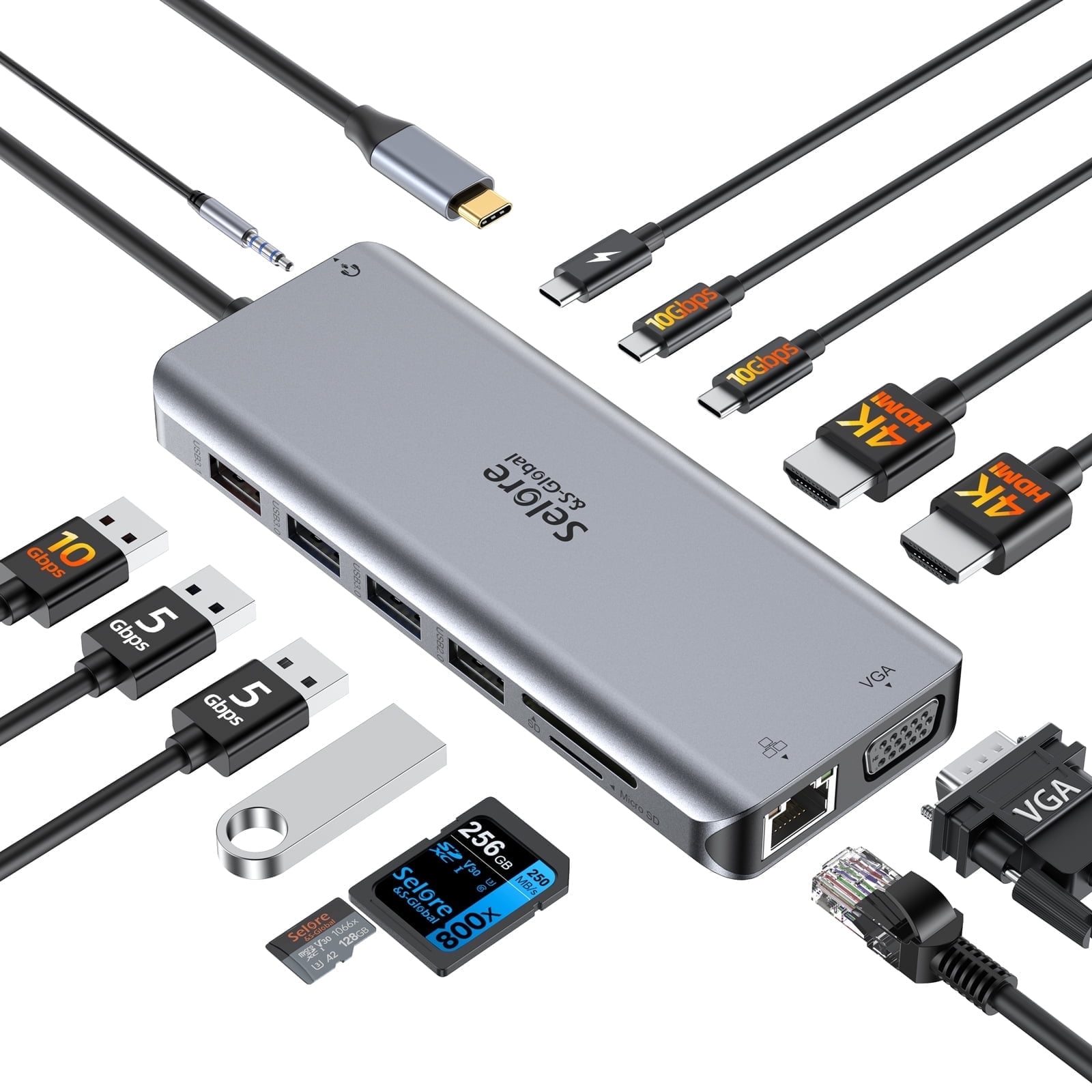 Selore USB C Docking Station for Laptop Dual Monitors, Upgrade14 in 1 Triple Monitor Docking Station Display USB C Hub Dual HDMI Adapter Dongle Triple 4K Docking Station for Dell/HP/Surface/MacBook