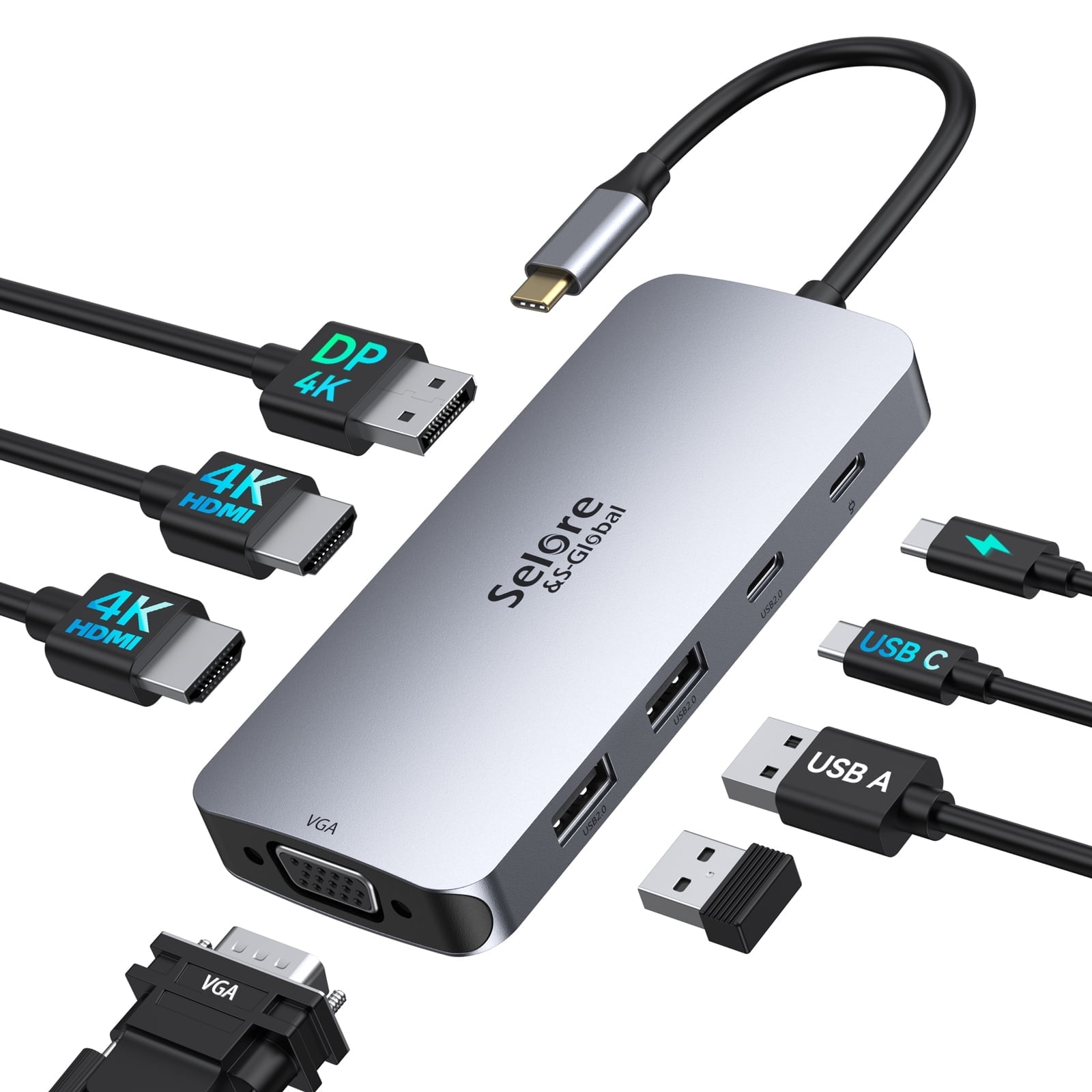 Selore USB-C Dual Monitor Laptop Docking Station with Multiport USB-C Hub