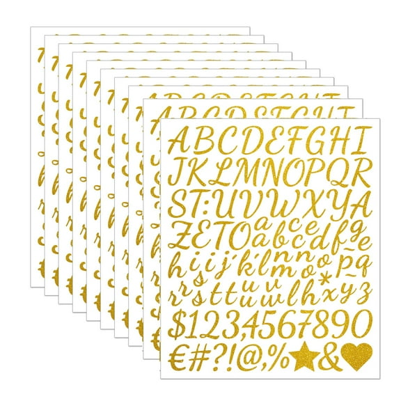 Selrti 10 Sheets Glitter Letter Stickers Self Adhesive Waterproof Alphabet Number Vinyl Stickers Small Mailbox Decals for Water Bottle Window Car Laptop Scrapbook