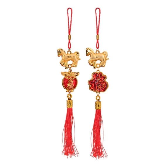 Selrti 2026 Horse Hanging Ornament Chinese New Year Horse Lucky Charm Red Tassel Feng Shui Pendant for Car Bonsai Tree Lunar New Year Wealth