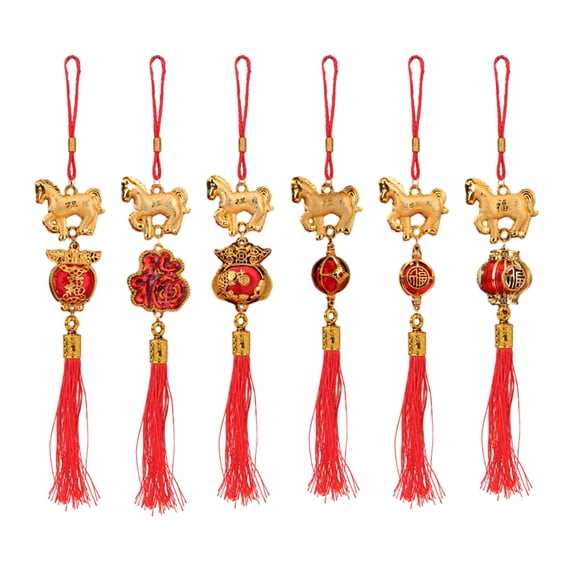 Selrti 2026 Horse Hanging Ornament Chinese New Year Horse Lucky Charm Red Tassel Feng Shui Pendant for Car Bonsai Tree Lunar New Year Wealth