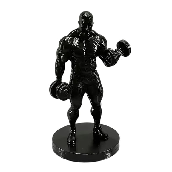 Selrti 3D Printed Weightlifter Ornament, Black Statue Muscular Man Figurine with Dumbbells, Gym Tabletop Sculpture Gift for People Who Love Fitness