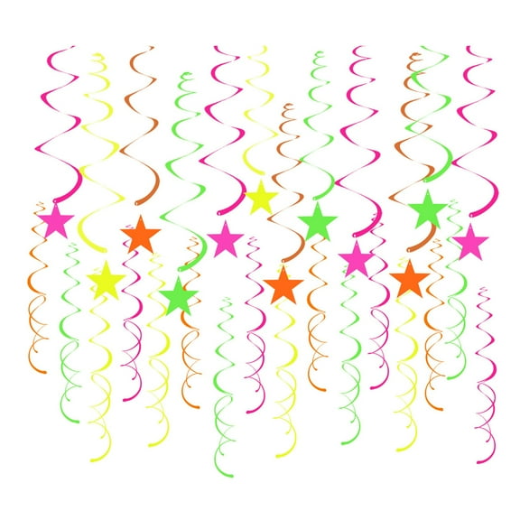 Selrti 40 Pcs Glow Paper Star Hanging Swirl Decoration Glow in The Dark Ceiling Streamer Fluorescent Neon Party Supplies for Wedding Birthday