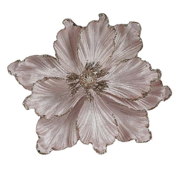 Selrti Artificial Christmas Flowers Large Glitter Magnolia Decoration Sparkling Xmas Tree Ornaments Wreath Garland Home Party Decor DIY Crafts