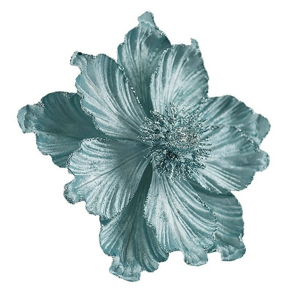 Selrti Artificial Christmas Flowers Large Glitter Magnolia Decoration Sparkling Xmas Tree Ornaments Wreath Garland Home Party Decor DIY Crafts