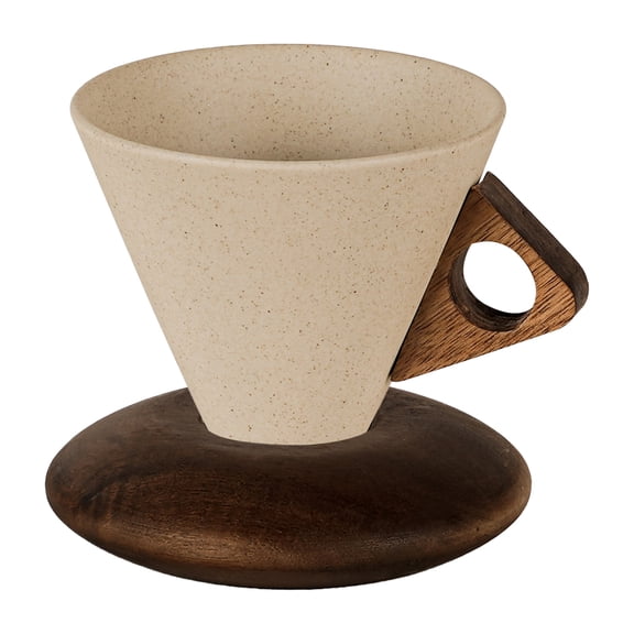Selrti Ceramic Coffee Mug with Wooden Handle Unique Cone Shape Cup for Home Office Cafe Handmade Stoneware Cup for Tea Latte Juice