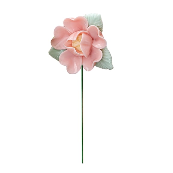Selrti Ceramic Flower with Stem Realistic Handcrafted Artificial Flower Home Office Living Room Vase Colorful Fake Blossom Decoration